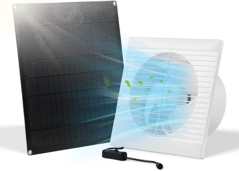 SUNYIMA Solar Powered Exhaust Fan, 15W Weatherproof Solar Panel with 8 Inch Solar Exhaust Fan for Shed Ventilation, Small Chicken Coops, Greenhouses, Pet Houses, Window Exhaust, Garage - Image 1